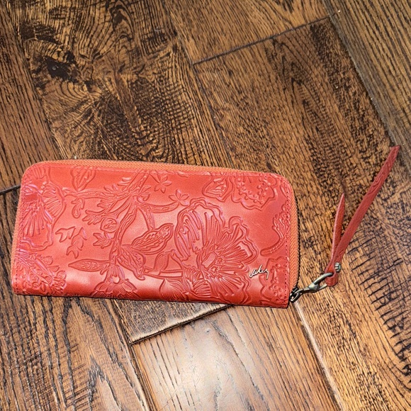 VELEZ Embossed Leather Wallet in Red - Picture 1 of 4